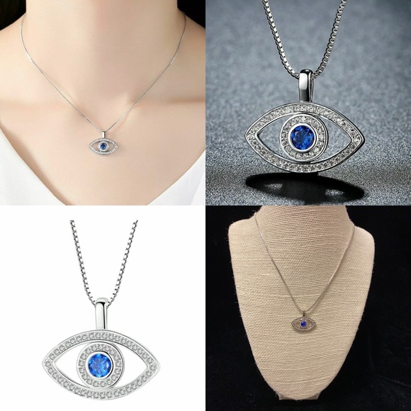 Jewelry - Evil Eye Lucky Protection Necklace CZ Silver